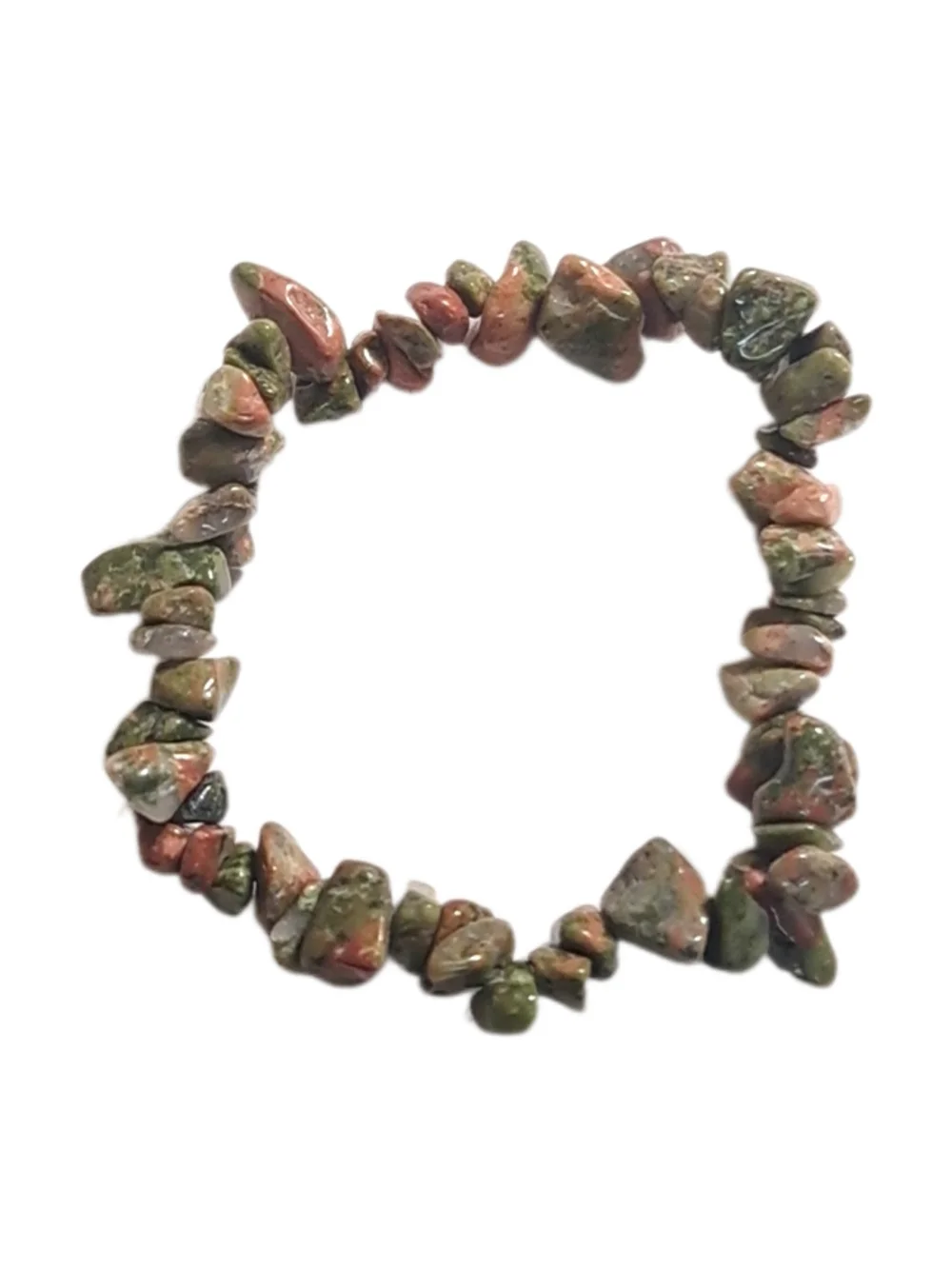 Green and Pink Unakite Chip Stretch Bracelet NWOT